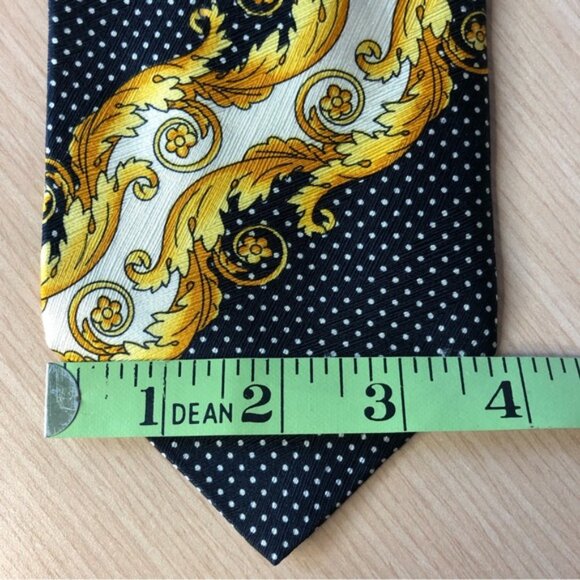 Vintage Gianni Versace 100% Silk Baroque Filigree Navy & Gold Tie - Picture 10 of 10